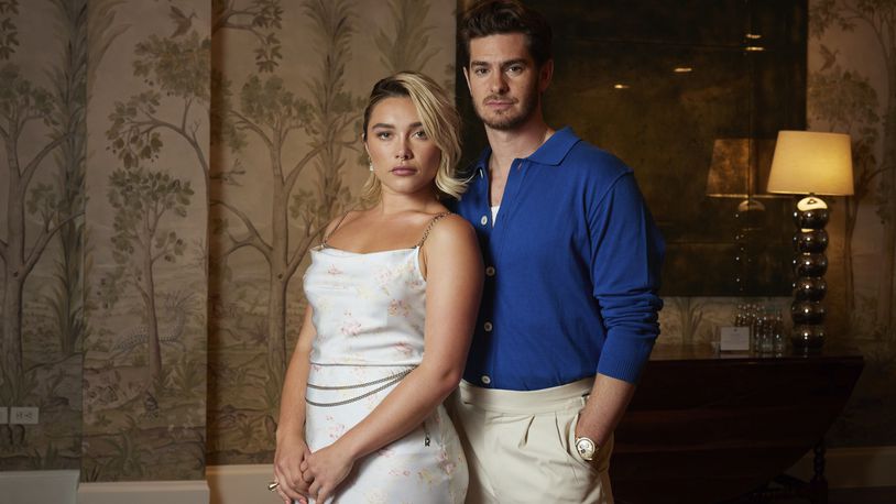 Florence Pugh, left, and Andrew Garfield pose for a portrait to promote the film "We Live in Time" on Tuesday, Sept. 10, 2024, in New York. (Photo by Matt Licari/Invision/AP)