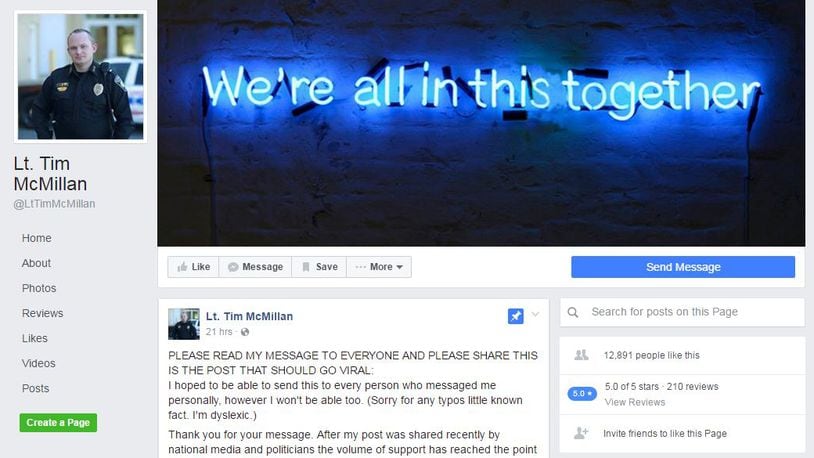Lt. Tim McMillan of Garden City created a fan page after a personal post about community-police relations went viral