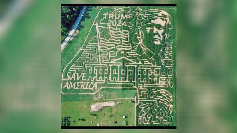 A New Paris, Ohio farm has created a corn maze that features twists and turns in the shape of former U.S. President Donald J. Trump’s face. CREDIT: TODAY'S HARVEST FACEBOOK PAGE