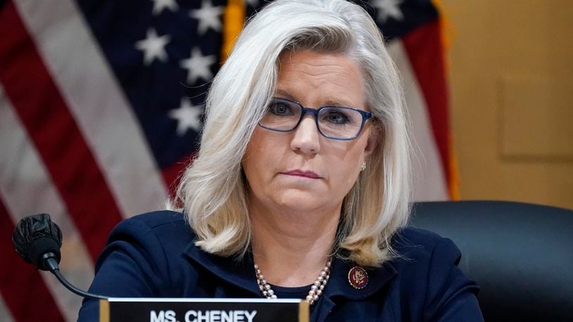 FILE - Rep. Liz Cheney, R-Wyo., listens as the House select committee investigating the Jan. 6 attack on the U.S. Capitol holds a hearing at the Capitol in Washington, June 28, 2022. (AP Photo/J. Scott Applewhite, File)