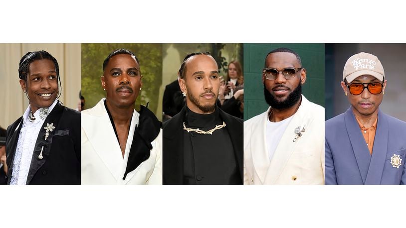 This combination of photos show A$AP Rocky, from left, Colman Domingo, Lewis Hamilton, LeBron James and Pharrell Williams, who will serve as co-chairs for the next Met Gala. (AP Photo)