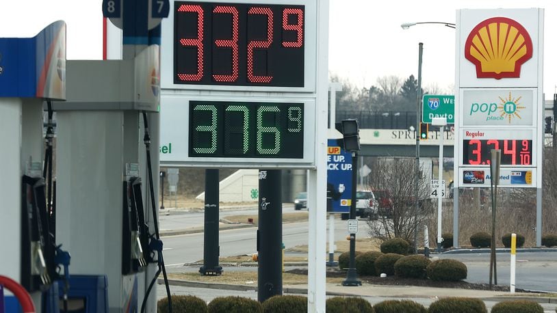 Gas prices at Springfield stations are all over $3.30 per gallon for regular. BILL LACKEY/STAFF
