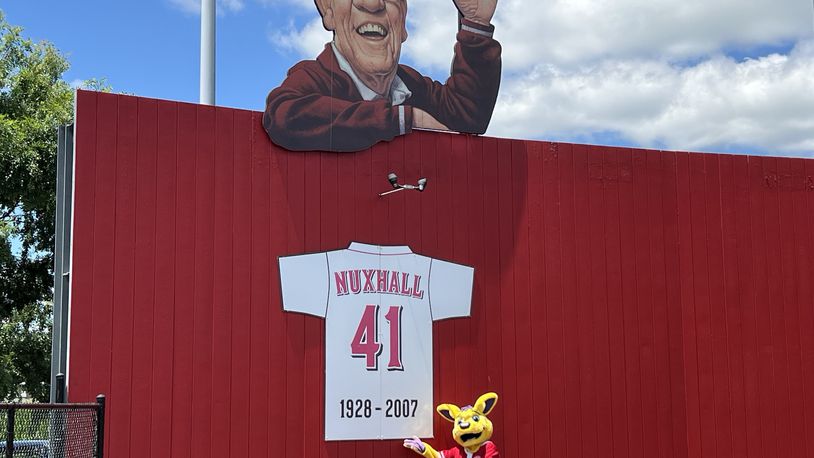 The Fairfield Community Foundation and the Joe Nuxhall Foundation announced the recipients of the 2024 Joe Nuxhall Memorial Scholarship. The scholarship is available to student-athletes from all 14 Butler County high schools. Pictured is Joey The Can-Do Kangaroo, the mascot for the Joe Nuxhall Miracle League Fields, on June 30 at the annual cruise in. AMY BURZYNSKI/STAFF