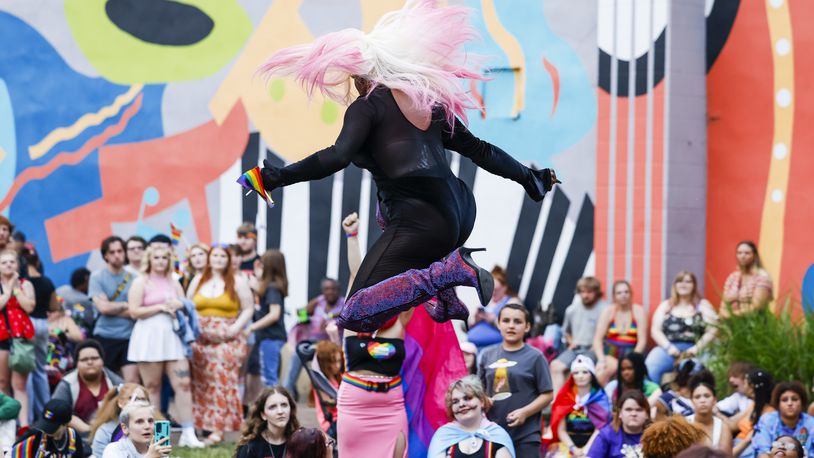 Natalia Milian performs on stage during the drag show at Governors Square for the 5th annual Middletown Pride celebration Friday, June 23 2023. NICK GRAHAM/STAFF