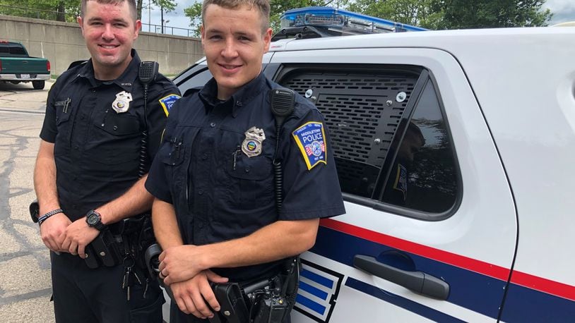 Brothers Josh Singleton (left) and Brian Singleton recently joined the Middletown Division of Police department. The Edgewood High School graduates are believed to be only the second set of brothers on the police force. RICK McCRABB / STAFF