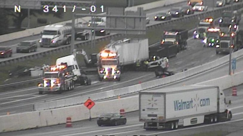 A semitruck crash closed Interstate 75 South near state Route 4 early Wednesday, May 15, 2024. Photo courtesy the Ohio Department of Transportation.