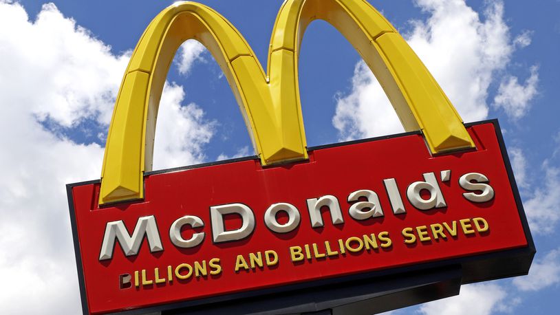 FILE - The sign outside a McDonald's restaurant is seen in Pittsburgh, June 25, 2019. (AP Photo/Gene J. Puskar, File)