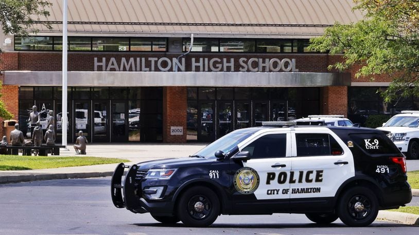 Hamilton High School is evacuated on Monday, Aug. 12 for bomb threat. Nick Graham/Staff Photo