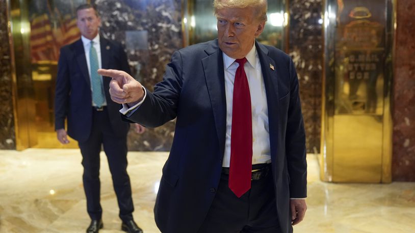 Republican presidential nominee former President Donald Trump speaks at Trump Tower in New York, Thursday, Sept. 26, 2024. (Seth Wenig)