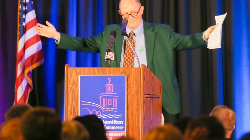 Steve Marcum accepted the 2015 Hamilton Citizen of the Year award on behalf of his parents Joe and Sarah Marcum. Nominations are now being sought for this year’s Citizen of the Year. GREG LYNCH / STAFF