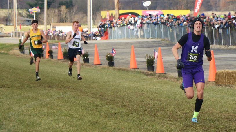 Middletown’s Conant Smith is on his way to winning the Division I state cross country championship Saturday at National Trail Raceway in Hebron. CONTRIBUTED PHOTO BY GREG BILLING