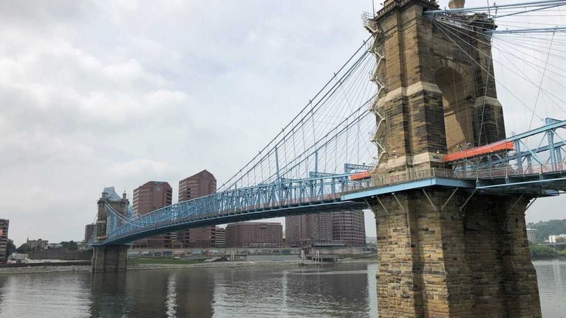 The Roebling Suspension Bridge on a cloudy day. TYSON THORP/WCPO