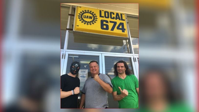 Members of the Northern Wrestling Federation, who wrestle at the UAW Local 674 hall at 1223 Symmes Road in Fairfield include (from left) Austin Crane, who wrestles under the name Star Rider, longtime trainer Roger Ruffen of West Chester, and trainer/wrestler Tim Minnelli. MIKE RUTLEDGE/STAFF