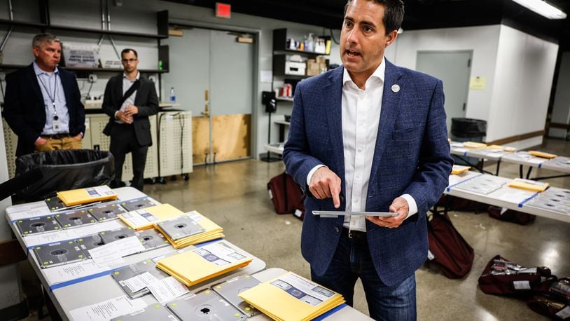 In this file photo from May 2, 2022, Ohio Secretary of State Frank LaRose tours the Montgomery County Board of Elections. JIM NOELKER/STAFF