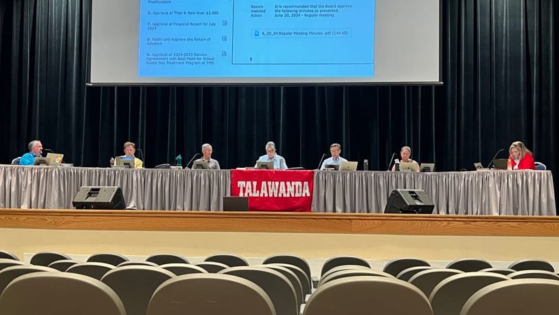 During a board meeting Aug. 8, Talawanda officials discussed cleaning up a homeless encampment on school property and whether to make changes to public comment. SEAN SCOTT/OXFORD FREE PRESS