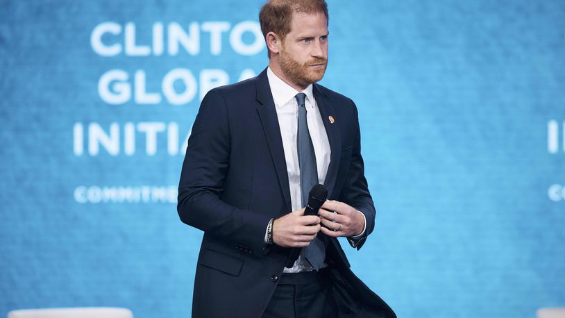 Britain's Prince Harry speaks during the Clinton Global Initiative, on Tuesday, Sept. 24, 2024, in New York. (AP Photo/Andres Kudacki)