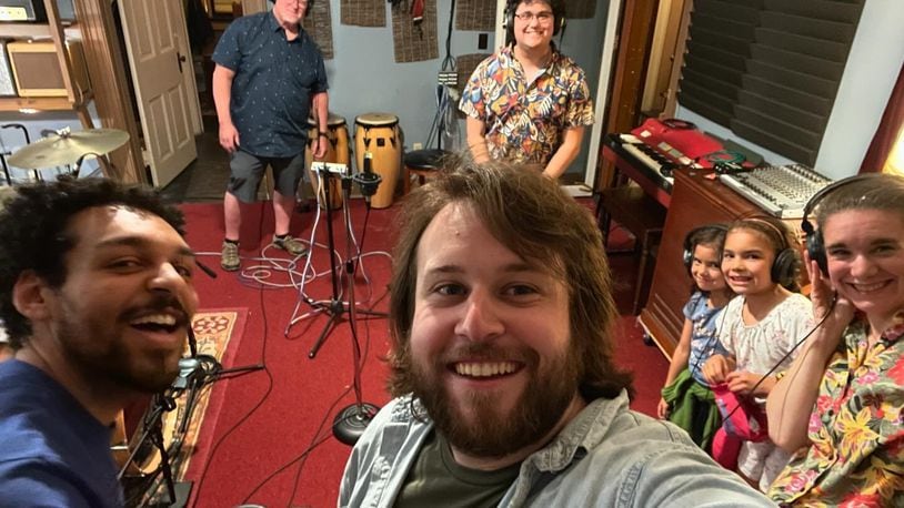 The McCloskey Museum partnered with 3rd Street Music to create a boogie woogie song called the "Doughnut Boogie" inspired by Robert McCloskey's "Pie and Punch and You-Know-Whats". The song is part of the May 25, 2024 programming for HamilStorians. Pictured is a selfie moment during the studio recording of the "Doughnut Boogie." PROVIDED.