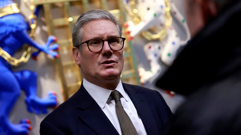 Britain's Prime Minister Keir Starmer speaks during a visit at the National Crime Agency (NCA) headquarters in London, Friday, Sept. 6, 2024. (Benjamin Cremel/Pool via AP)