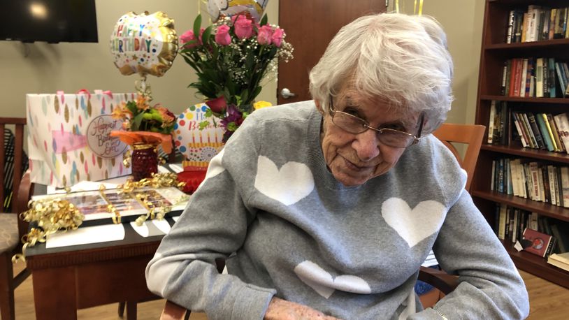 Glendora "Doe" Bicknell celebrated her 100th birthday Tuesday afternoon, the second time she has been alive on 2-22-22. RICK McCRABB/STAFF