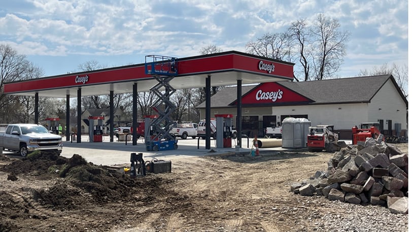 Work continues at the new Casey's General Store at 767 Central Ave. in Carlisle. The new 3,200 square-foot store will feature various offerings such as prepared food like handmade pizza, along with convenience staples from beverages to snacks, and fuel, officials have said. ED RICHTER/STAFF