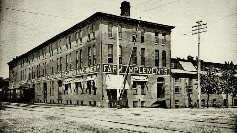 In 1871, the Long & Allstatter firm erected a factory on the northeast corner of High and Fourth Street adjacent to the mainline of the Cincinnati, Hamilton & Dayton Railroad in downtown Hamilton. Upon completion of the building, the firm added new products for punching, shearing, bending and forming metal. It is seen here around 1893. BUTLER COUNTY HISTORICAL SOCIETY/CONTRIBUTED