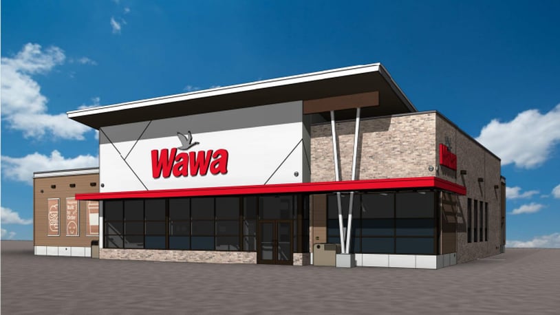 Pictured is the artist's rendering for the planned Wawa gas station at the corner of Mack and Ohio 4 in Fairfield. It's expected to open in the fall of 2025. PROVIDED