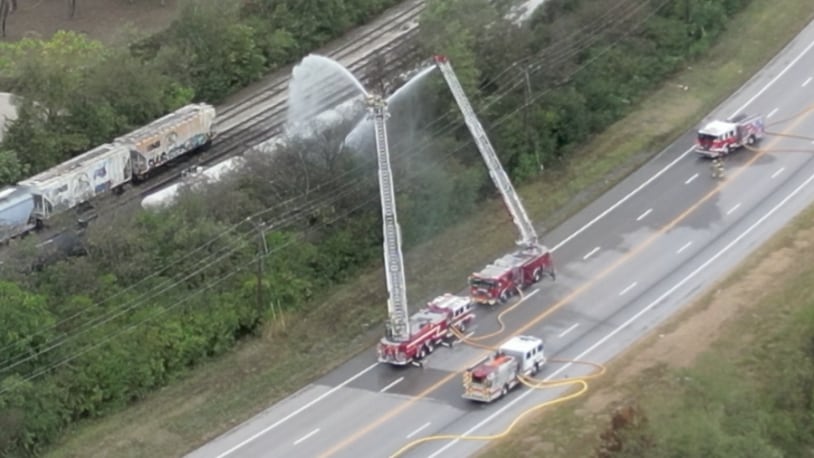 The styrene leak from a railcar in the Cleves and Whitewater Township area has stopped, but officials said an evacuation order remains in place and roads will remain closed Sept. 25. RAY PFEFFER/WCPO