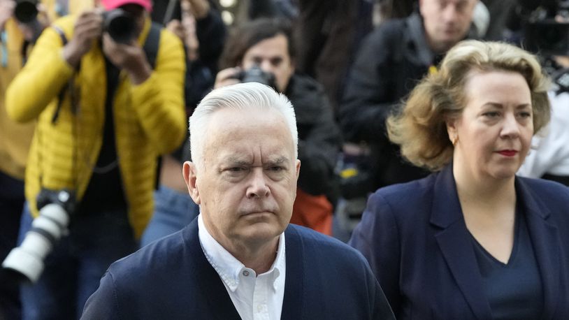 Huw Edwards an ex-BBC news presenter arrives at Westminster Magistrate's Court for sentencing after he pleaded guilty to three counts of making indecent images of children in London, Monday, Sept. 16, 2024. (AP Photo/Frank Augstein)