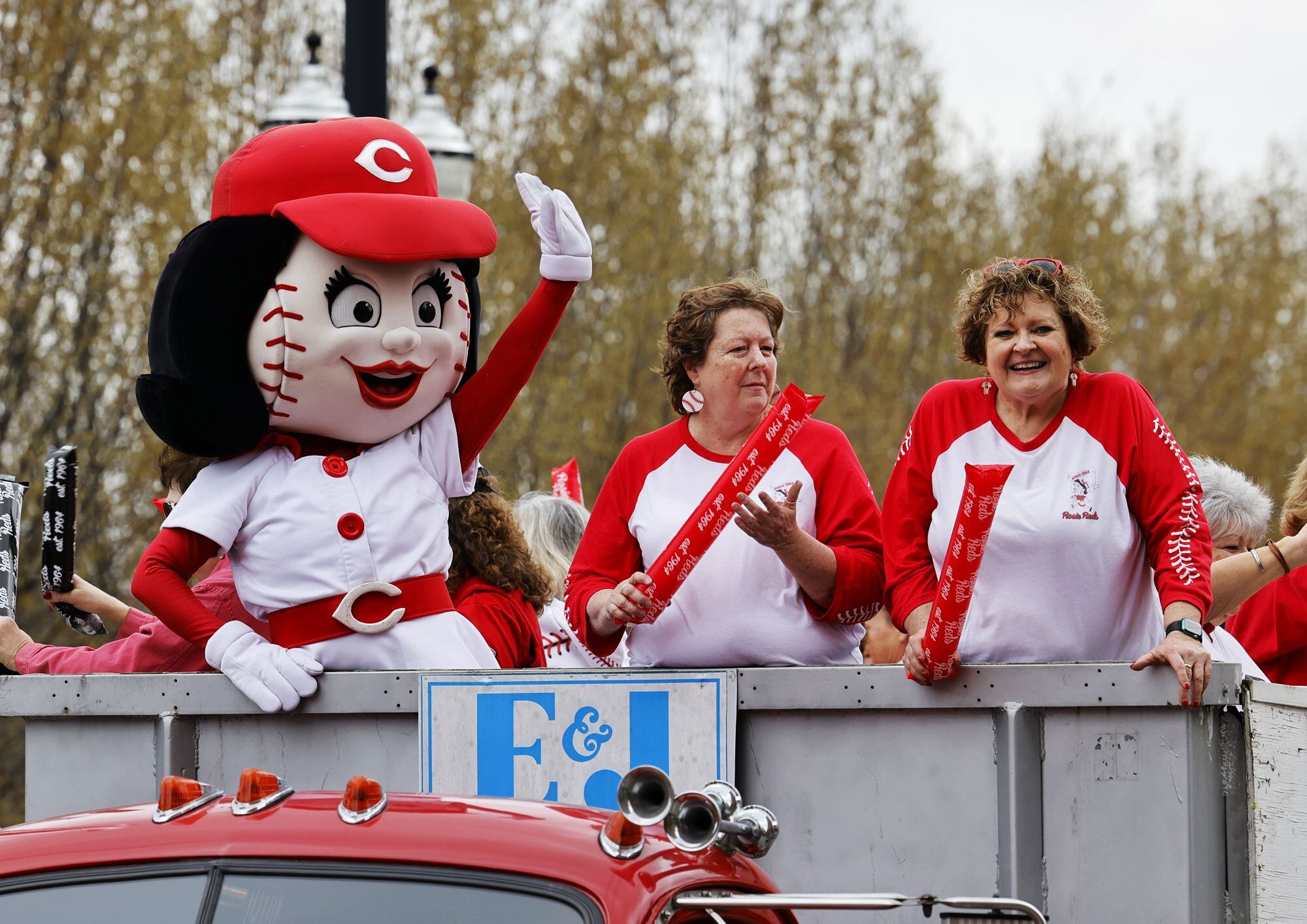 Cincinnati Reds Opening Day Parade Reds mascot, Rosie Red, is seen