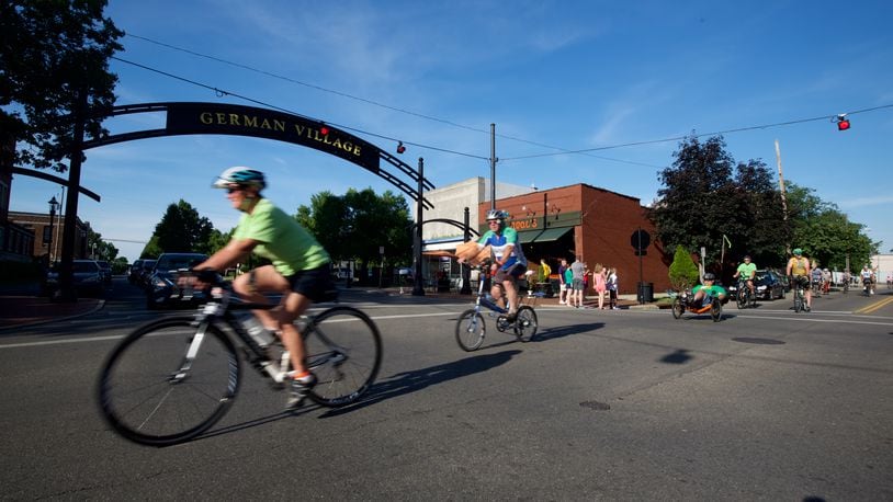 The Great Ohio Bicycle Adventure (GOBA) will ride through Butler County next week as part of the group’s 35th Anniversary tour. The tour will kick-off this weekend and run through June 22. Photo from 2016 GOBA in downtown Hamilton. GAYLON WAMPLER/CONTRIBUTED