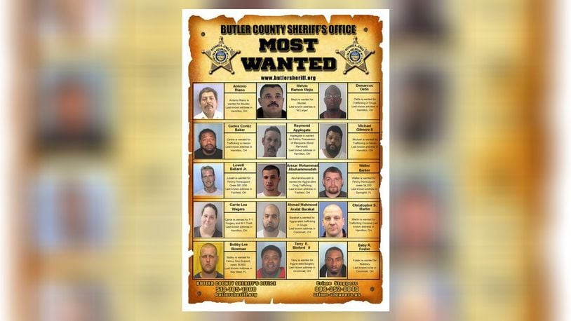 The Butler County Sheriff’s Office Most Wanted poster.