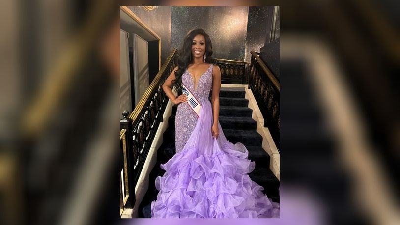 Anedra Million, a teacher at Highview Sixth Grade Center in Middletown, finished first runner-up in the Mrs. America pageant in Las Vegas. She wore a purple dress in honor of the Middletown school district and students, she said. SUBMITTED PHOTO