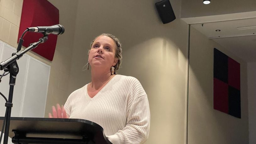 Marshall Elementary principal Stephanie Jones speaks about inclusion at the October Talwanda Schools Board meeting. JACK TINCHER/OXFORD OBSERVER