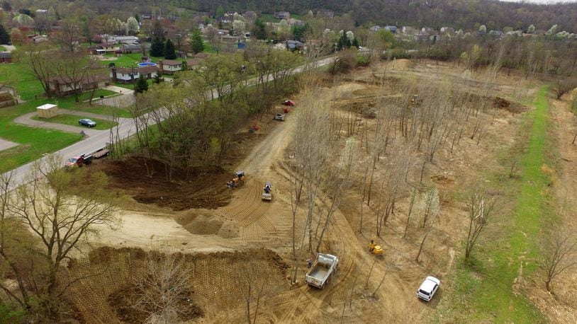 The Fairfield dog park will be completed this summer, and will feature more amenities than just a dog park. Pictured is an areal photo of the early progress in April 2019 of the dog park in Fairfield. PROVIDED/CITY OF FAIRFIELD