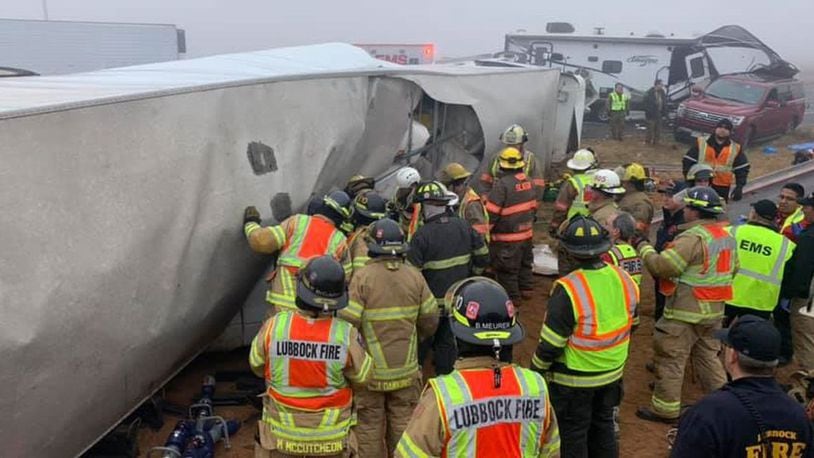 Lubbock County first responders at the scene of a multicar pileup. (Lubbock County Emergency Management)