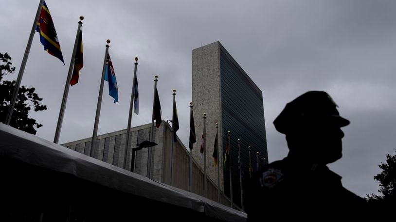 The United Nations headquarters during the 79th session of the U.N. General Assembly, Wednesday, Sept. 25, 2024. (AP Photo/Julia Demaree Nikhinson)