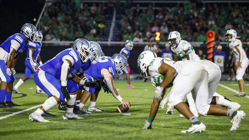 Hamilton Big Blue and Badin Rams played football against each other for the first time in over twenty years Friday, Aug. 18, 2023 at Hamilton's Virgil Schwarm Stadium. Badin defeated Hamilton 18-0 during the showdown at the Schwarm. NICK GRAHAM/STAFF