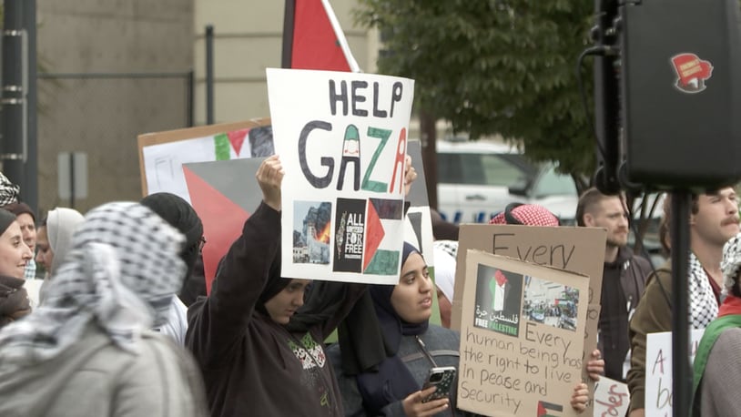 People supporting Palestine rallied in downtown Cincinnati on Oct 14, 2023 as fighting continues in Israel and Gaza after an attack by Hamas. WCPO/CONTIBUTED