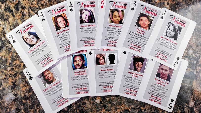 New playing cards featuring photos and stories of cold case victims were delivered to the Ohio Department of Rehabilitation and Correction by the U Can Speak for Me organization. The group was founded by Hope Dudley, of Cincinnati, shortly after her son, Chaz, was killed in a 2007 drive-by shooting. They include a number of Butler County unsolved homicides. NICK GRAHAM / STAFF