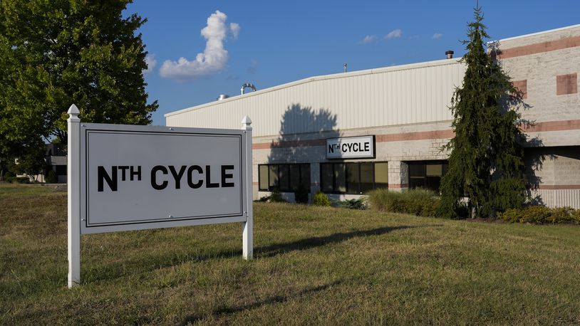 A sign stands outside metal recycler Nth Cycle, Thursday, Sept. 5, 2024, in Fairfield, Ohio. (AP Photo/Joshua A. Bickel)