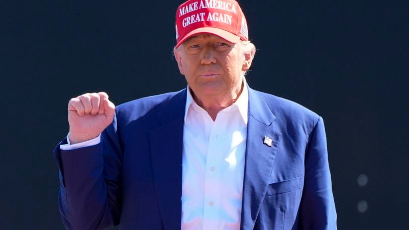 Republican presidential nominee former President Donald Trump arrives for a campaign rally at Wilmington International Airport, Saturday, Sept. 21, 2024, in Wilmington, N.C. (AP Photo/Alex Brandon)