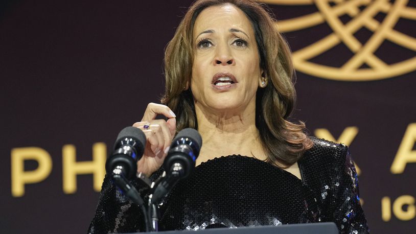 Democratic presidential nominee Vice President Kamala Harris speaks during the Congressional Black Caucus Foundation Phoenix Awards, Saturday, Sept. 14, 2024. (AP Photo/Jacquelyn Martin)