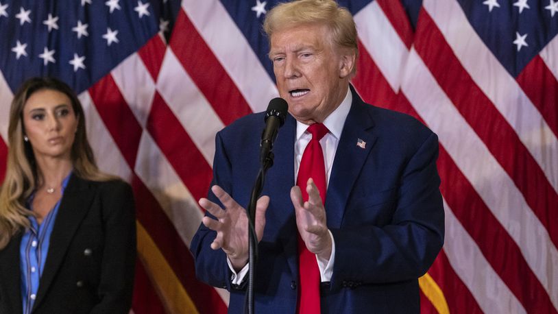 Republican presidential nominee former President Donald Trump speaks during a news conference held at Trump Tower, Friday, Sept., 6, 2024 in New York. (AP Photo/Stefan Jeremiah)