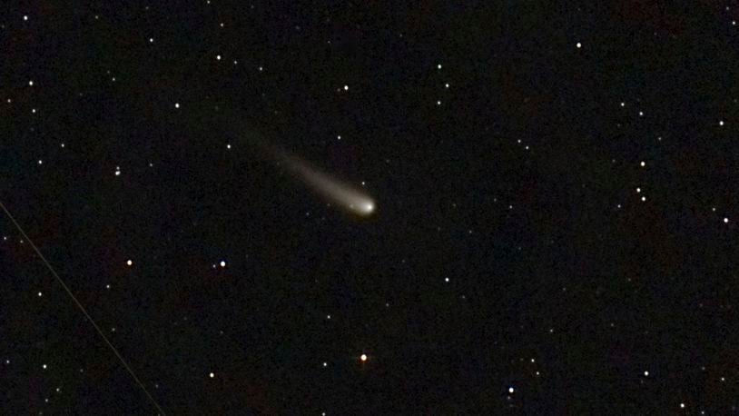 This photo provided by Nicolas Biver shows Comet C/2023 A3 (ATLAS-Tsuchinshan) as seen from Eure-et-Loir, France, June 6, 2024. (Nicolas Biver via AP)