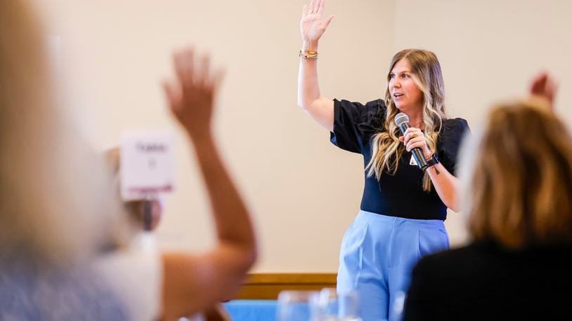 Jamie Bella, Senior Vice President of Retail Banking with Telhio Credit Union, was the keynote speaker during the Women Mean Business awards luncheon Tuesday, June 18, 2024 at Fairfield Community Arts Center in Fairfield. NICK GRAHAM/STAFF