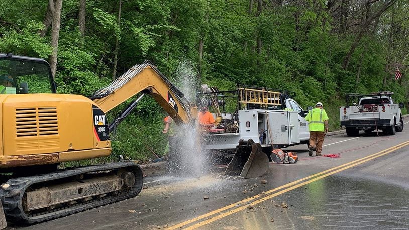 Fairfield crews repair a Gray Road water main break in April 2021. CONTRIBUTED