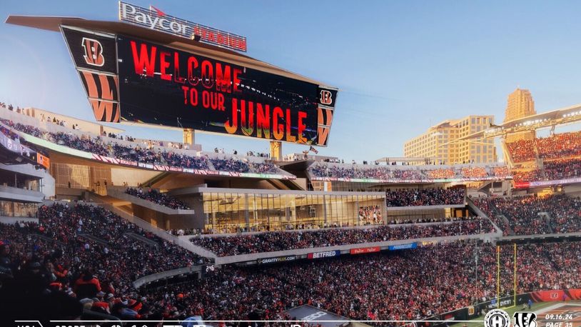 Paycor Stadium renovation proposal includes a brand new jumbotron and connecting the top level concourses. Hamilton County photo