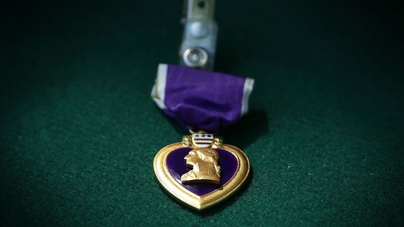 A Purple Heart medal is seen during a Purple Heart ceremony June 9, 2015 at George Washington's Mount Vernon in Mount Vernon, Virginia. (Alex Wong/Getty Images)