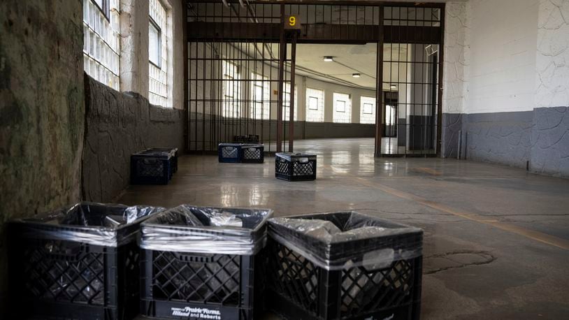 A leaking roof is seen at the Stateville Correctional Center, June 22, 2024. (E. Jason Wambsgans/Chicago Tribune via AP)