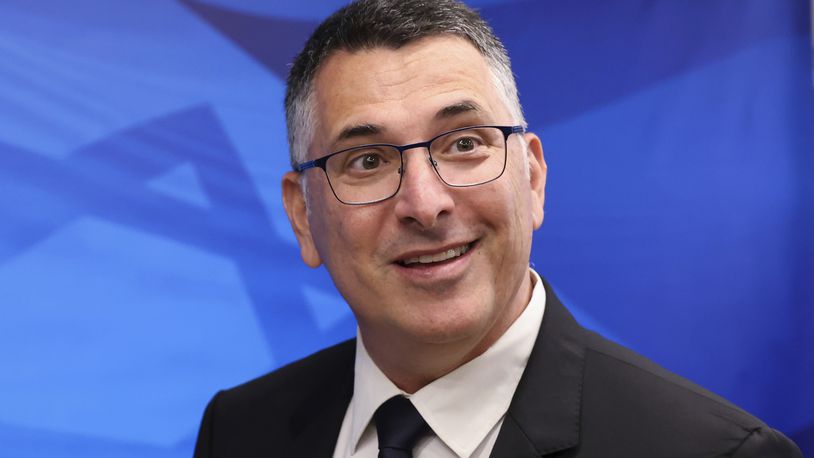 FILE - Israeli Minister of Justice Gideon Saar arrives for the first weekly cabinet meeting of the new government in Jerusalem, Sunday, June 20, 2021. (Emmanuel Dunand/Pool Photo via AP, File)